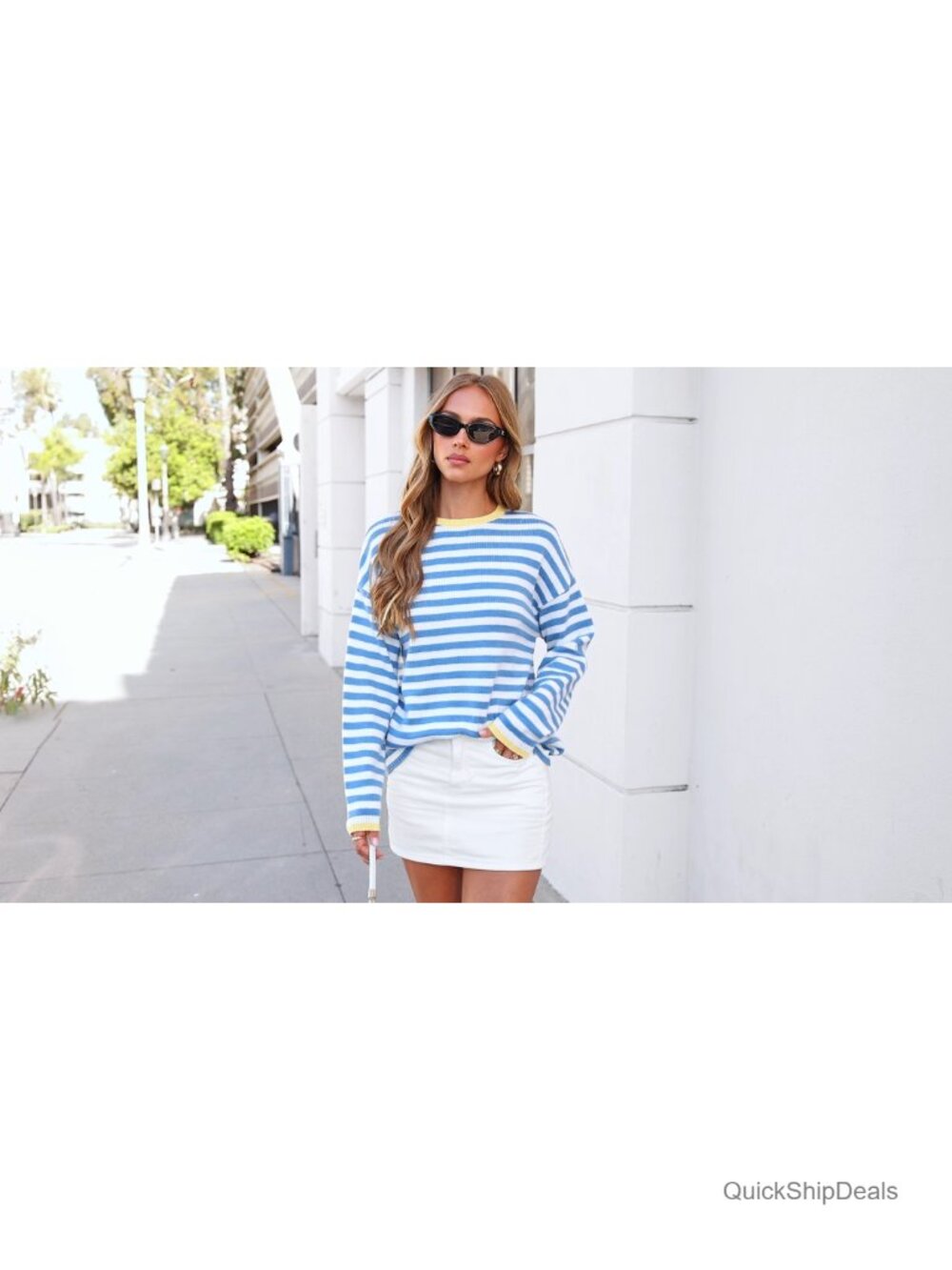 Oversized Striped Crewneck Sweater, Soft Knit, Long Sleeve - Picture 6 of 6